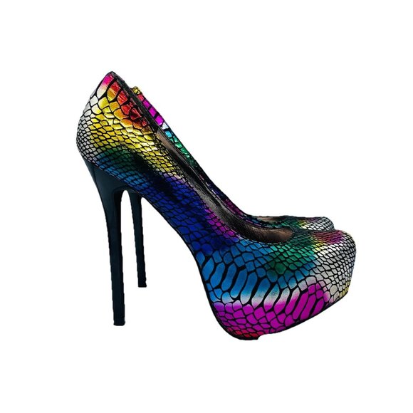 Steve Madden Heels Womens Size 6.5 Bliss Rainbow Snake Print Stiletto Platform - Picture 1 of 11